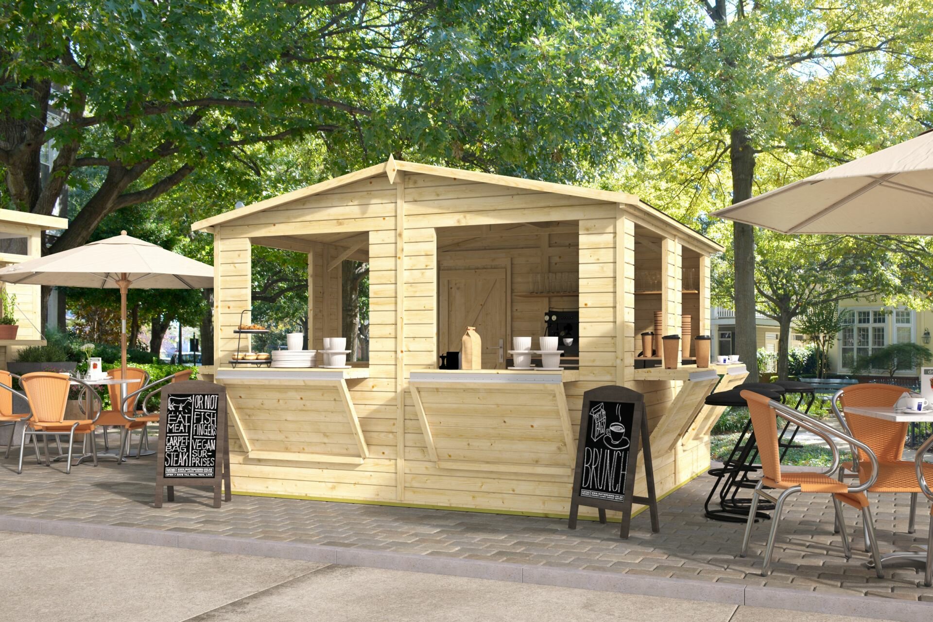 Houten kiosk Moose 303x294 cm &ndash; compacte kiosk met punt dak