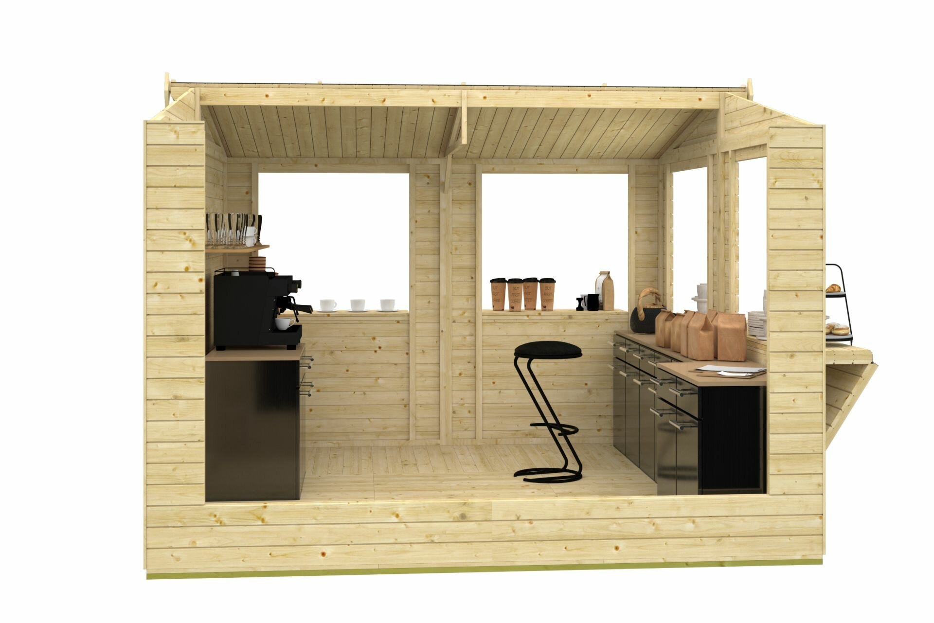 Houten kiosk Moose 303x294 cm &ndash; compacte kiosk met punt dak