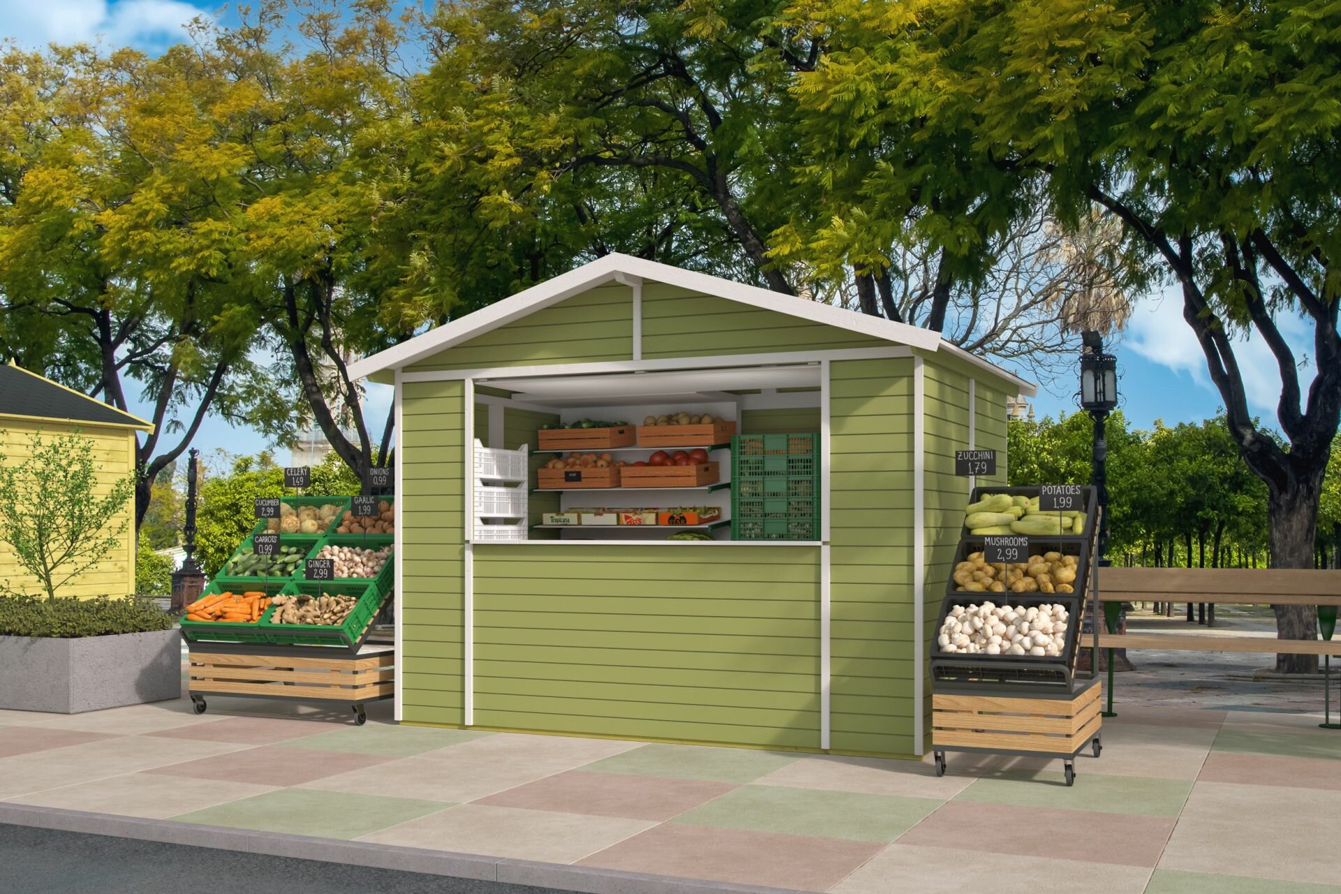 Houten verkoopkraam Dancer 299x197 cm &ndash; kiosk van ge&iuml;mpregneerd hout