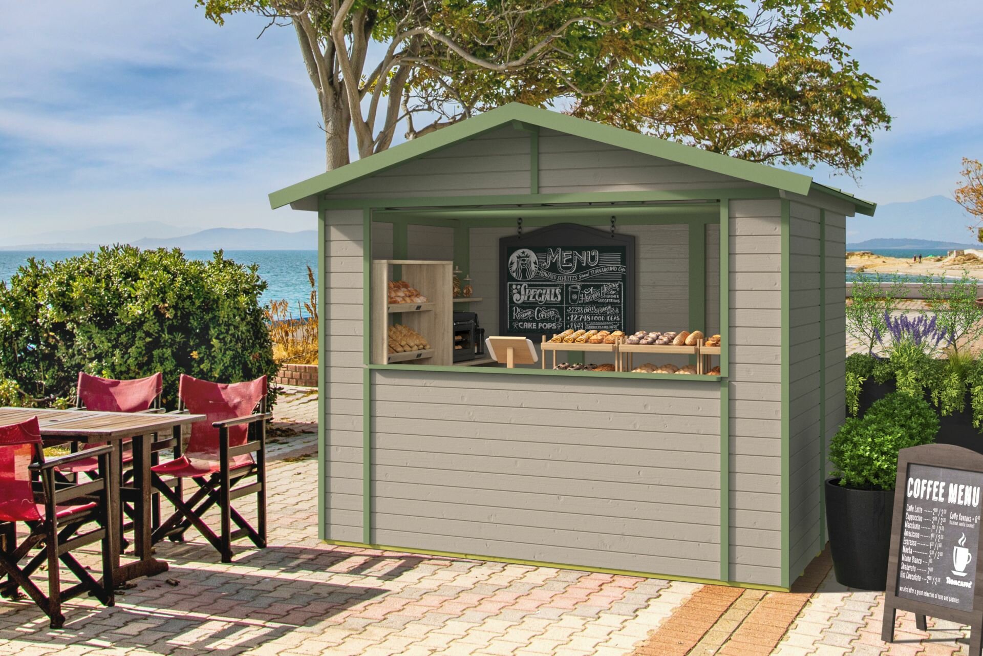 Houten marktkraam Vixen 266x175 cm &ndash; kiosk van ge&iuml;mpregneerd hout