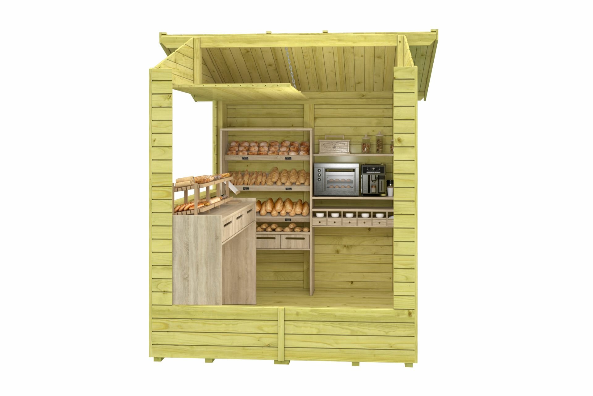 Houten marktkraam Vixen 266x175 cm &ndash; kiosk van ge&iuml;mpregneerd hout