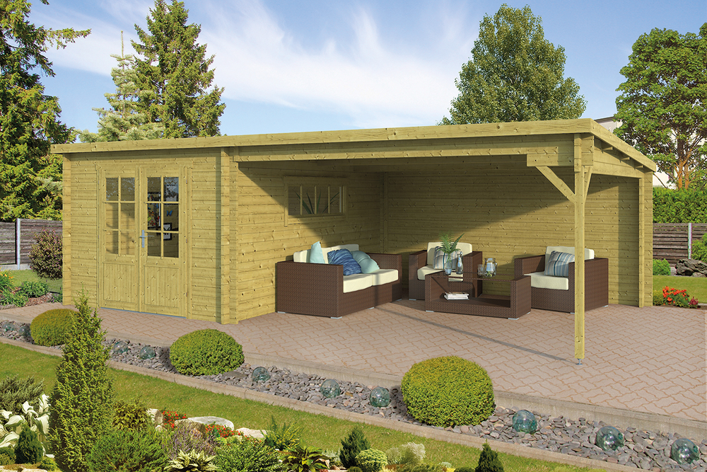 Blokhut Anton met zijluifel Ge&iuml;mpregneerd 700 x 400 x 217 cm Wanddikte 40 mm