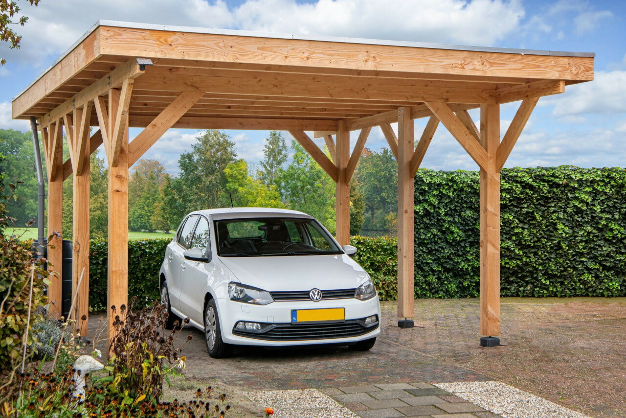 Houten Carport Lemmer Douglas Fijnbezaagd 450 x 600 cm - Plat dak