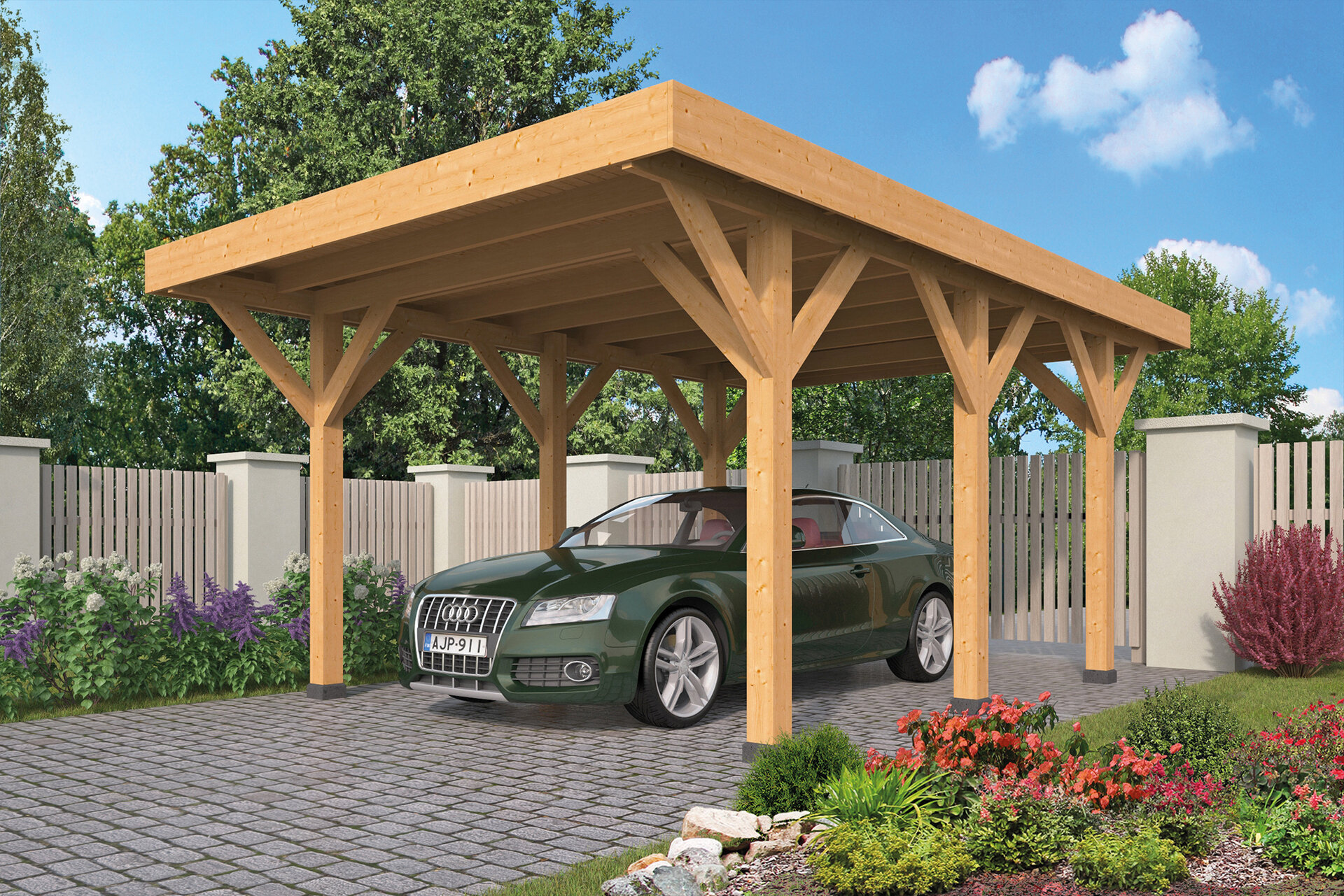 Houten Carport Lemmer Douglas Fijnbezaagd 450 x 600 cm - Plat dak