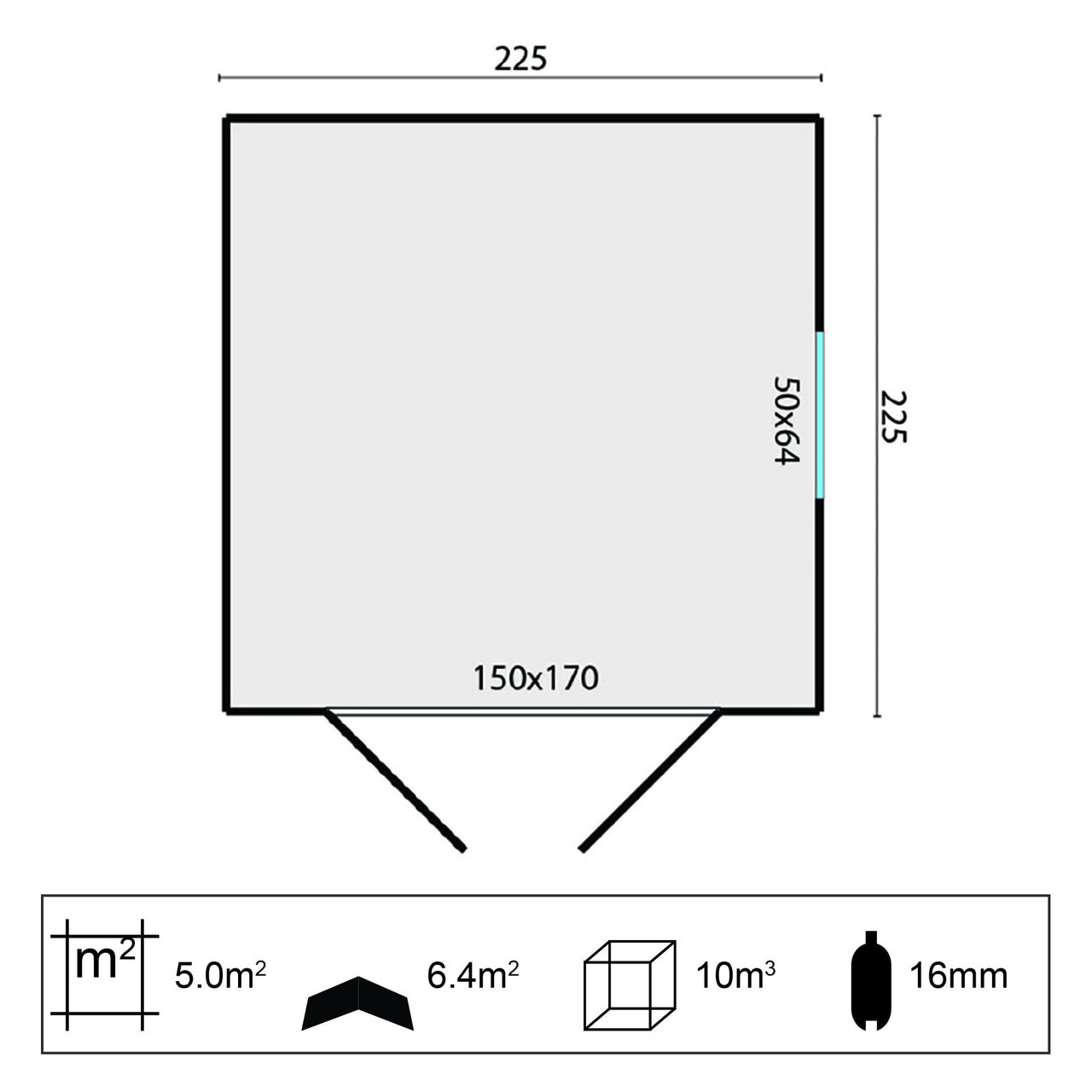Tuinhuisje Hugo 225 x 225 x 220 cm Ge&iuml;mpregneerd Wanddikte 16 mm - Tuinkast