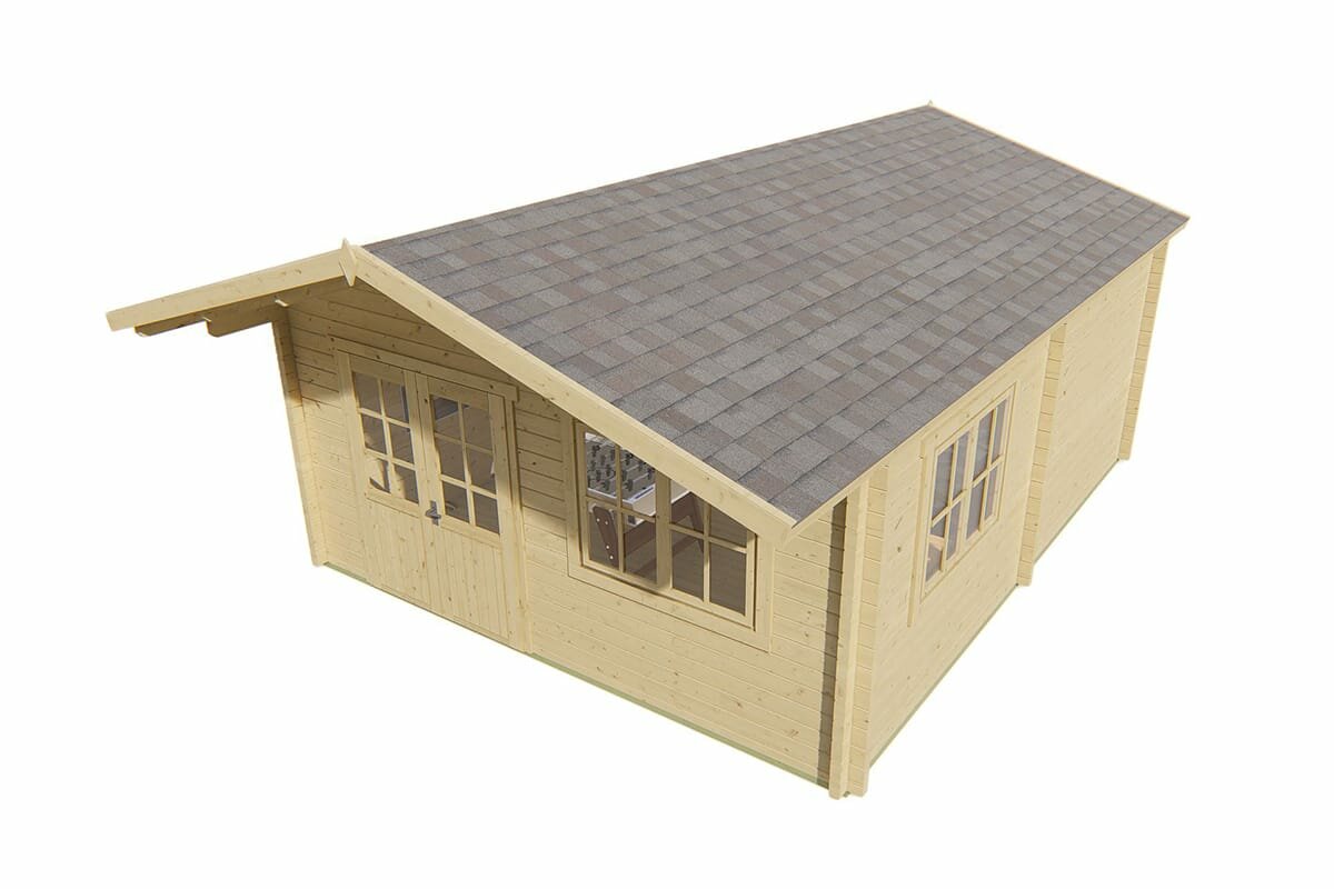 Blokhut Niedersachsen 500 x 598 cm + Voorluifel 115 cm - Tuinhuis