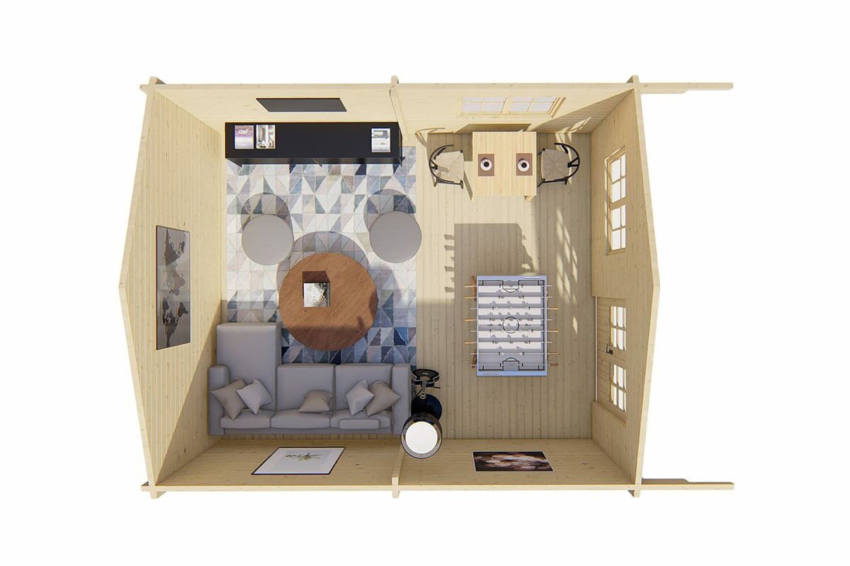 Blokhut Niedersachsen 500 x 598 cm + Voorluifel 115 cm - Tuinhuis