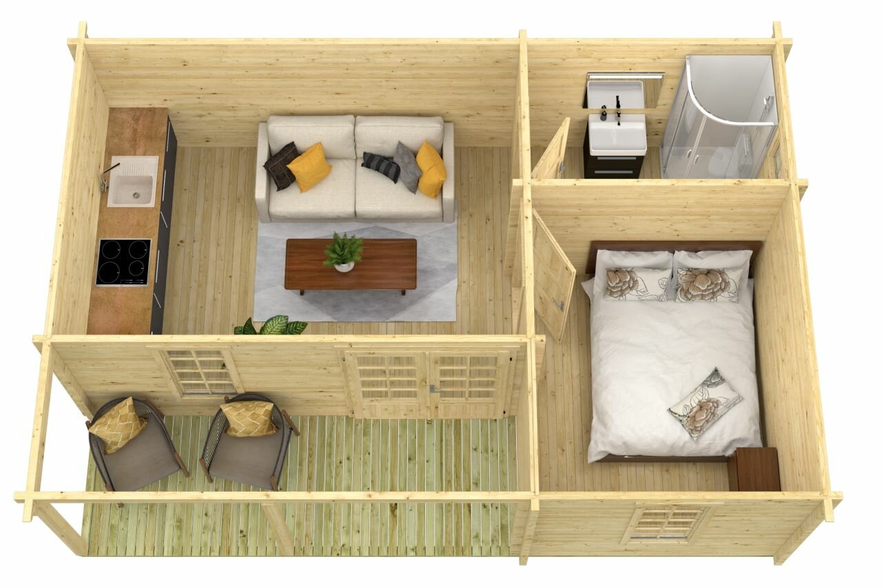 Blokhut Ollie bovenaanzicht