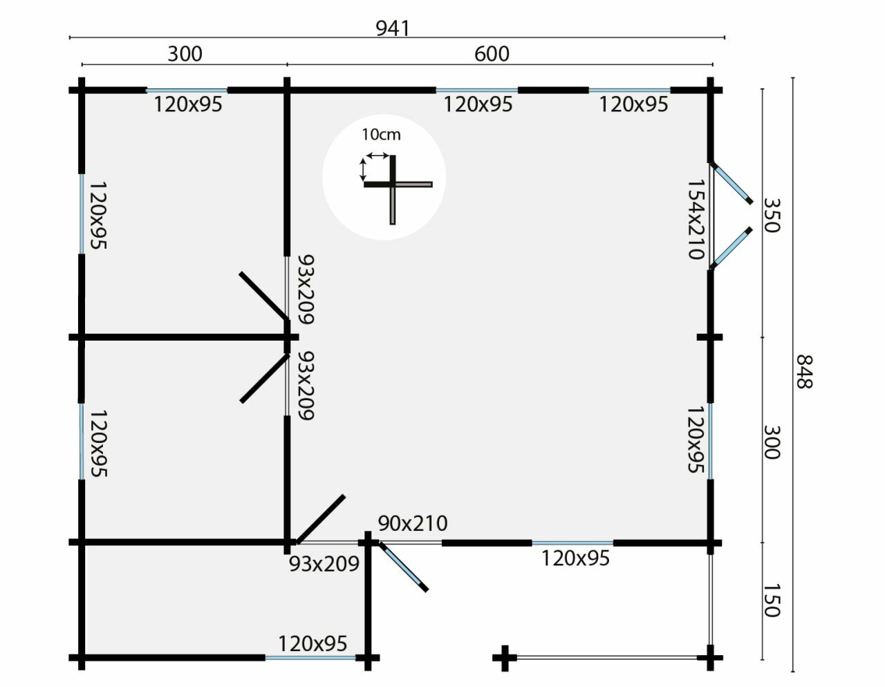 Blokhut Azores maatvoering