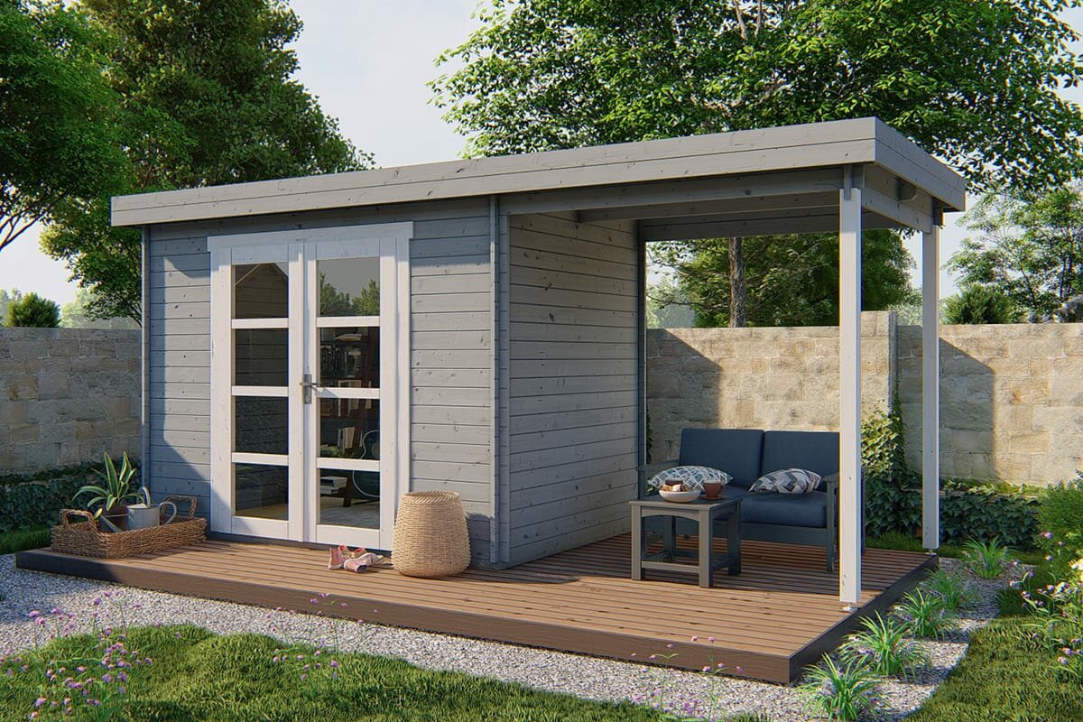 Blokhut Middelmodern zilvergrijs