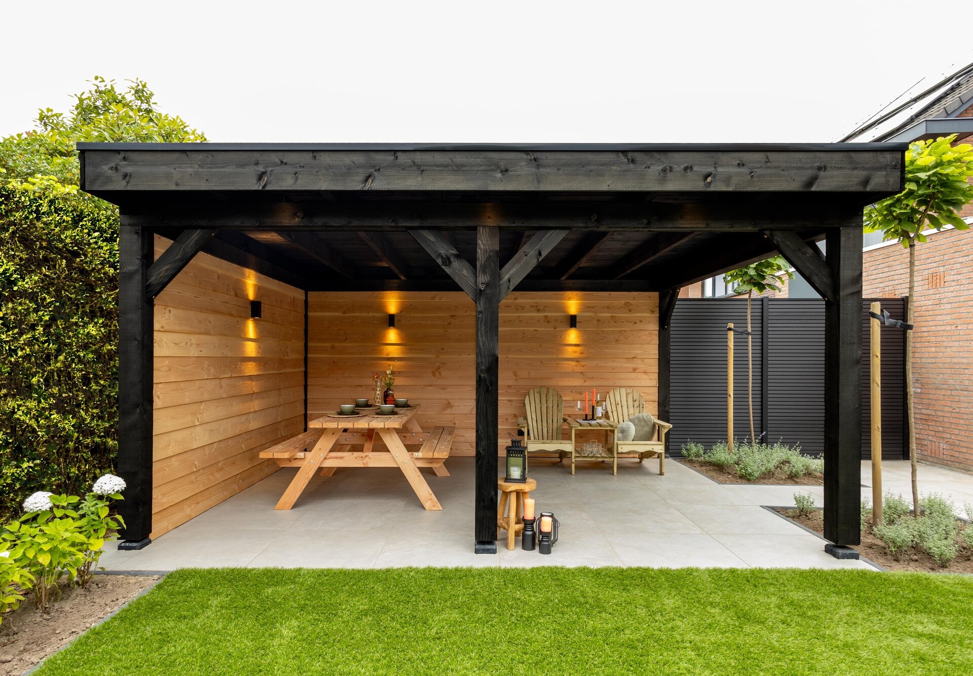 Overkapping Rijssen Douglas 600 x 400 cm - Zwart Ge&iuml;mpregneerd