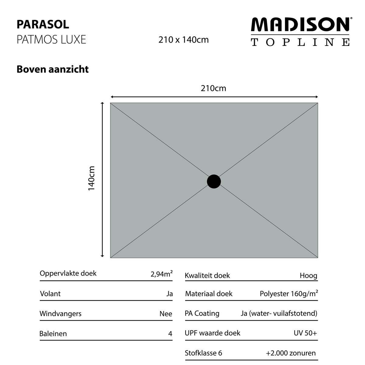 Madison Patmos luxe Sonnenschirm 210x140 cm sage green