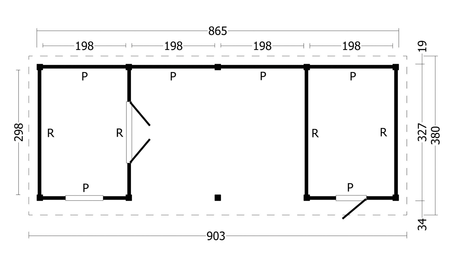 Overkapping Oslo L, type 12 - 895 x 371 cm - Zwart gespoten Douglas