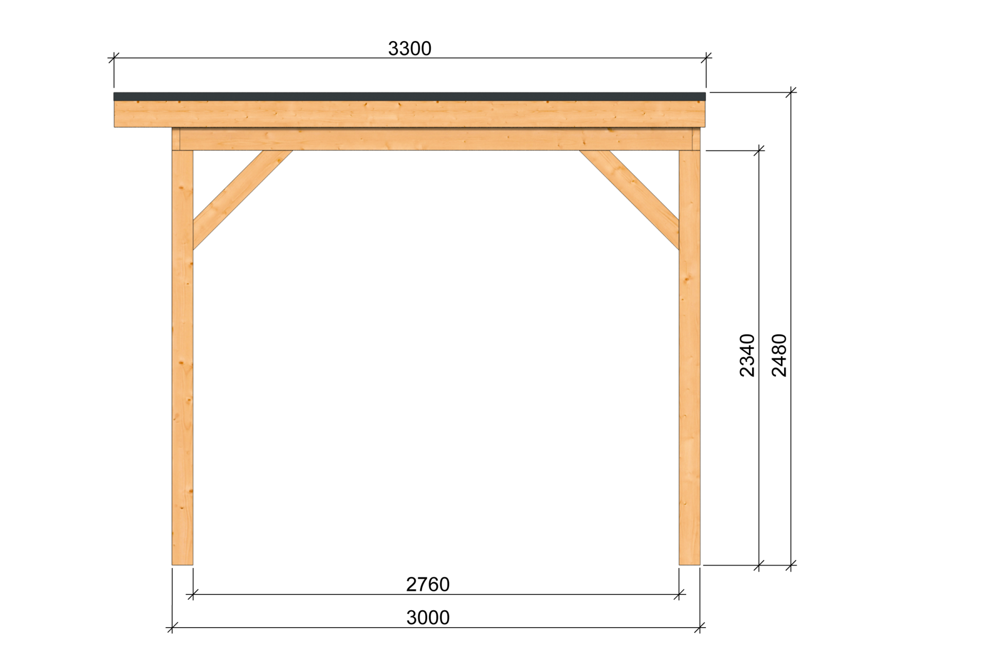 Overkapping Zoutelande Red Class Wood 600 x 333 cm - DHZ plat dak