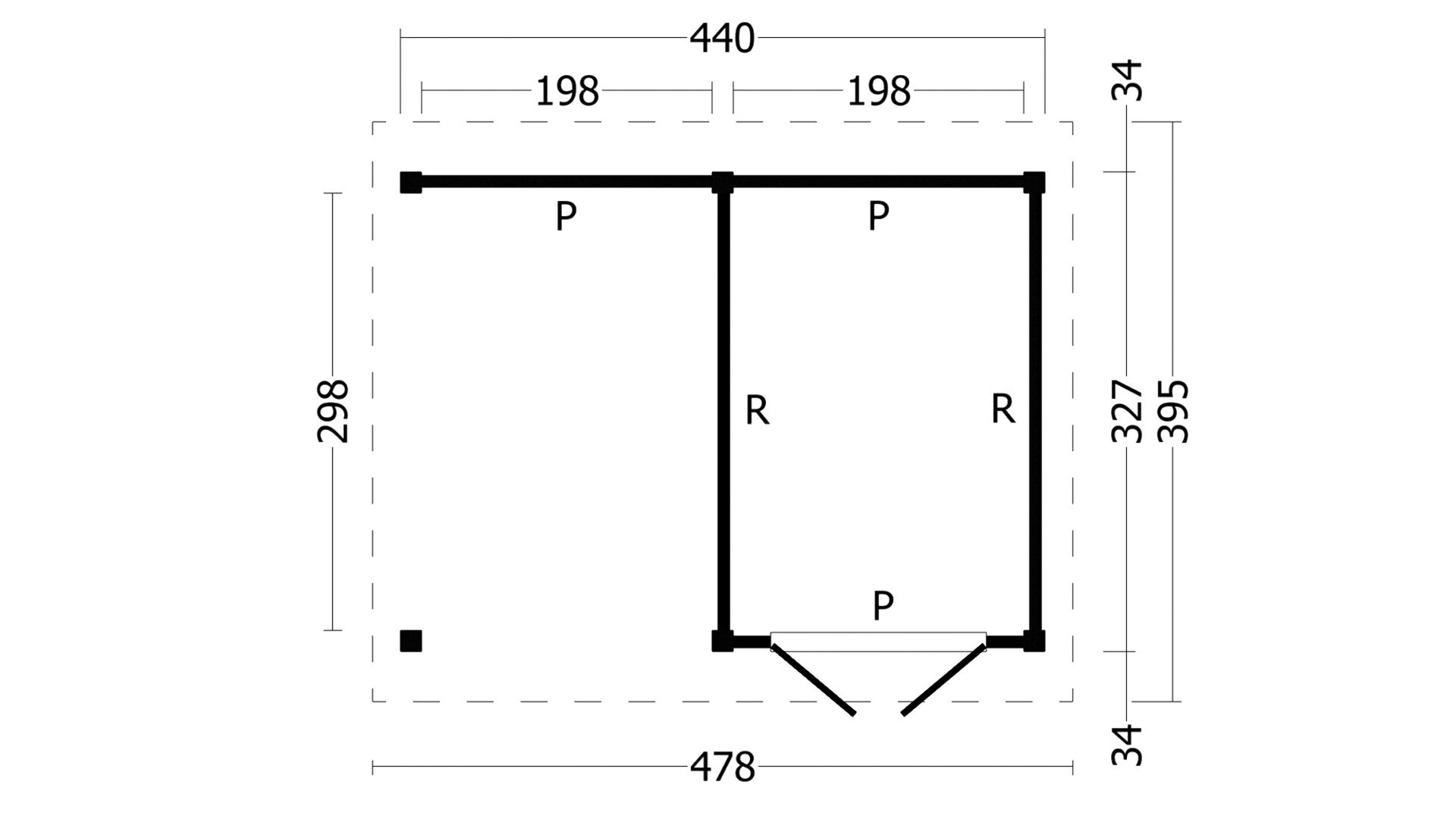 Overkapping Hamar L type 3 Douglas 475 x 395 cm - Blanke wanden