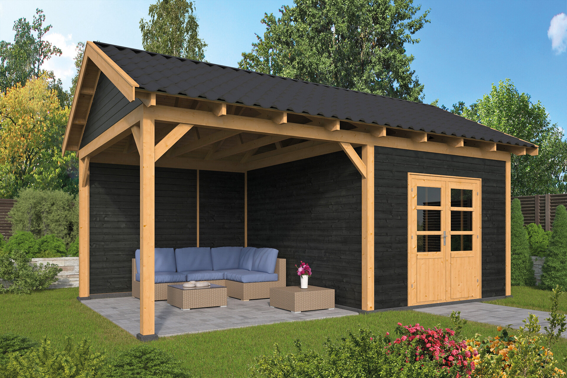 Overkapping Hamar L type 3 Douglas 475 x 395 cm - Blanke wanden