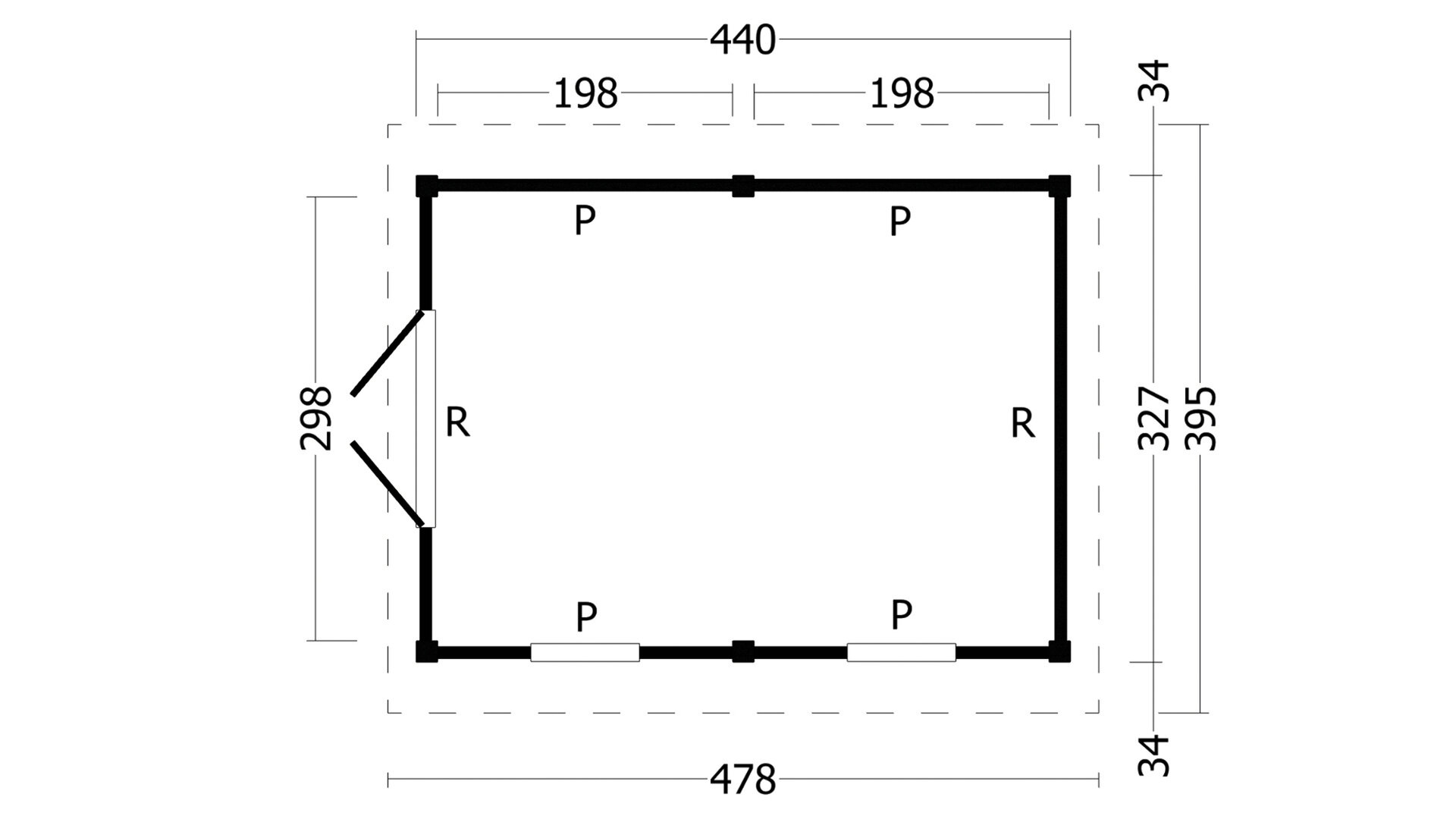 Overkapping Hamar L type 4 Douglas 475 x 395 cm - Zwarte wanden