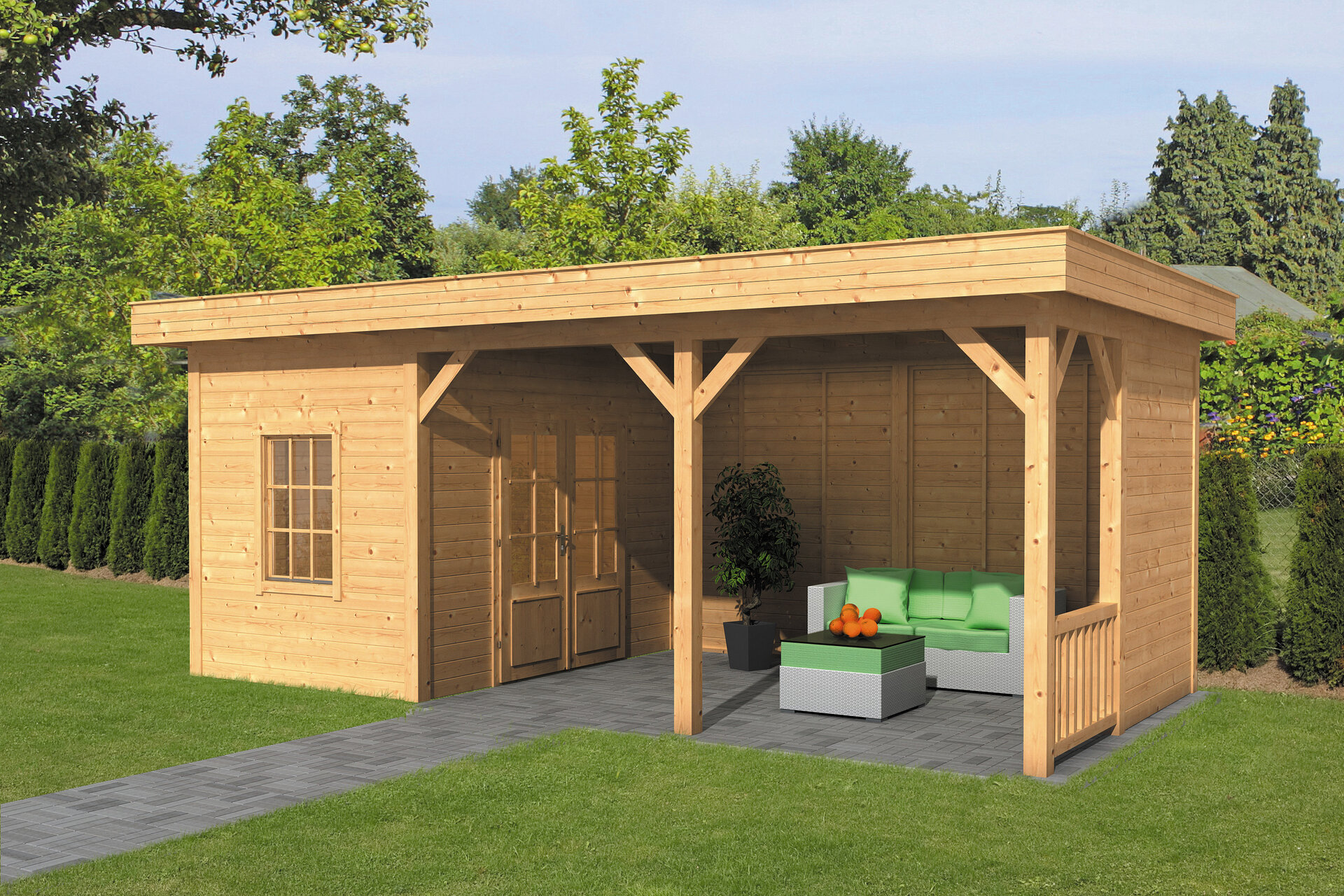 Overkapping Oslo L type 8 Douglas 682 x 371 cm - Blanke wanden incl. EPDM