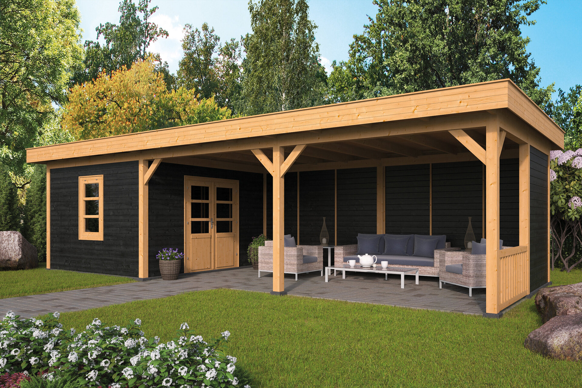 Overkapping Oslo L type 8 Douglas 682 x 371 cm - Blanke wanden incl. EPDM