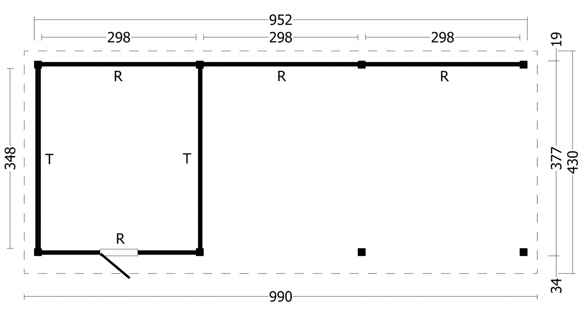 Overkapping Oslo XL type 7 Douglas 980 x 430 cm - Zwarte wanden incl. EPDM