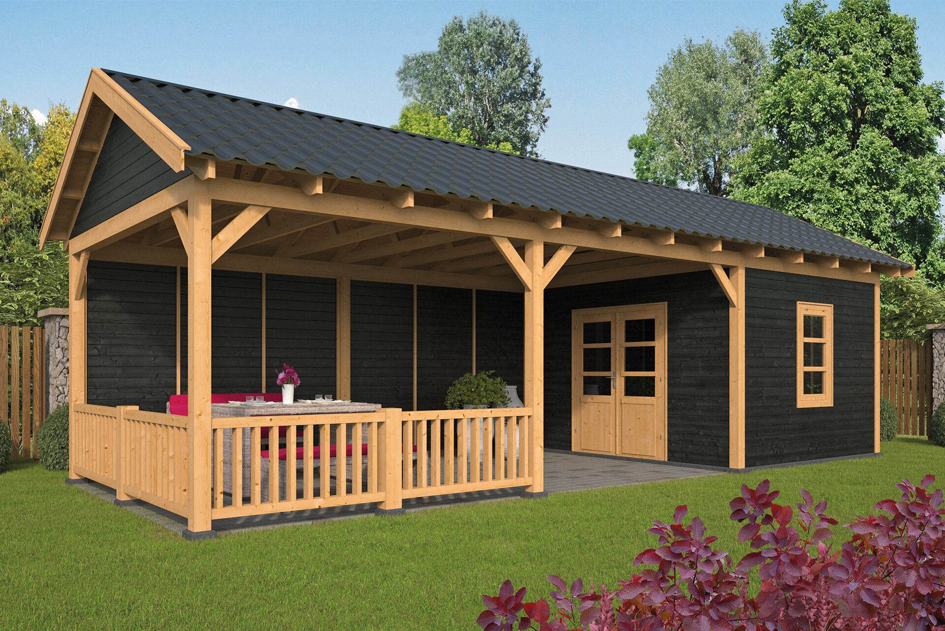 Overkapping Hamar L type 7 Douglas 690 x 395 cm - Blanke wanden