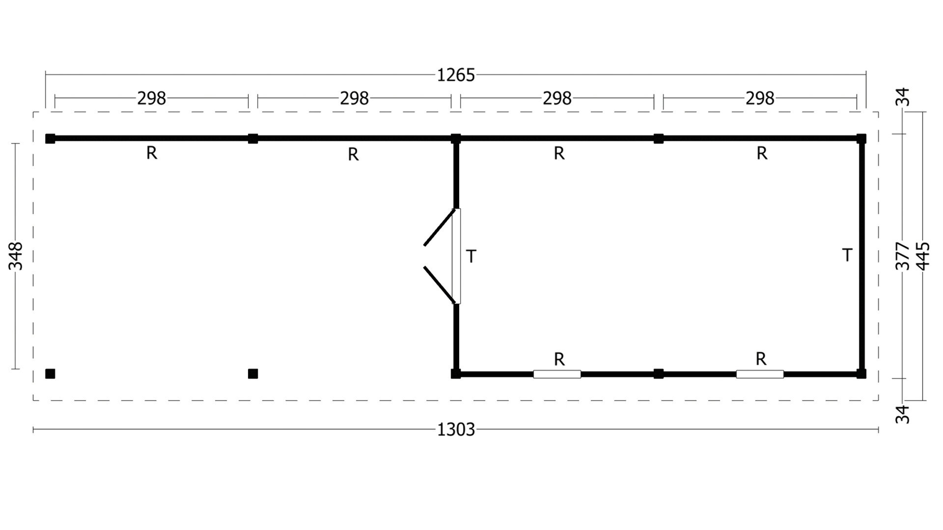 Overkapping Hamar XL type 11 Douglas 1300 x 445 cm - Zwarte wanden