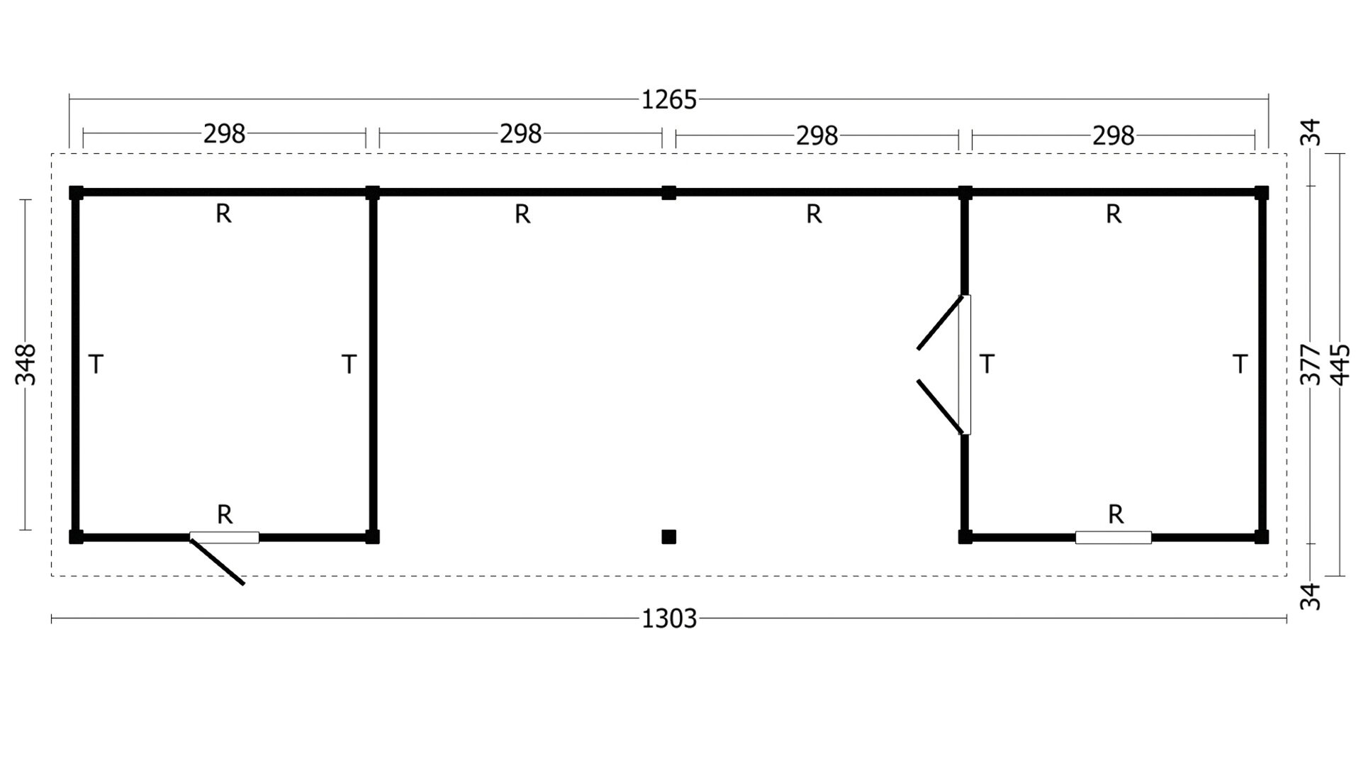 Overkapping Hamar XL type 12 Douglas 1300 x 445 cm - Blanke wanden