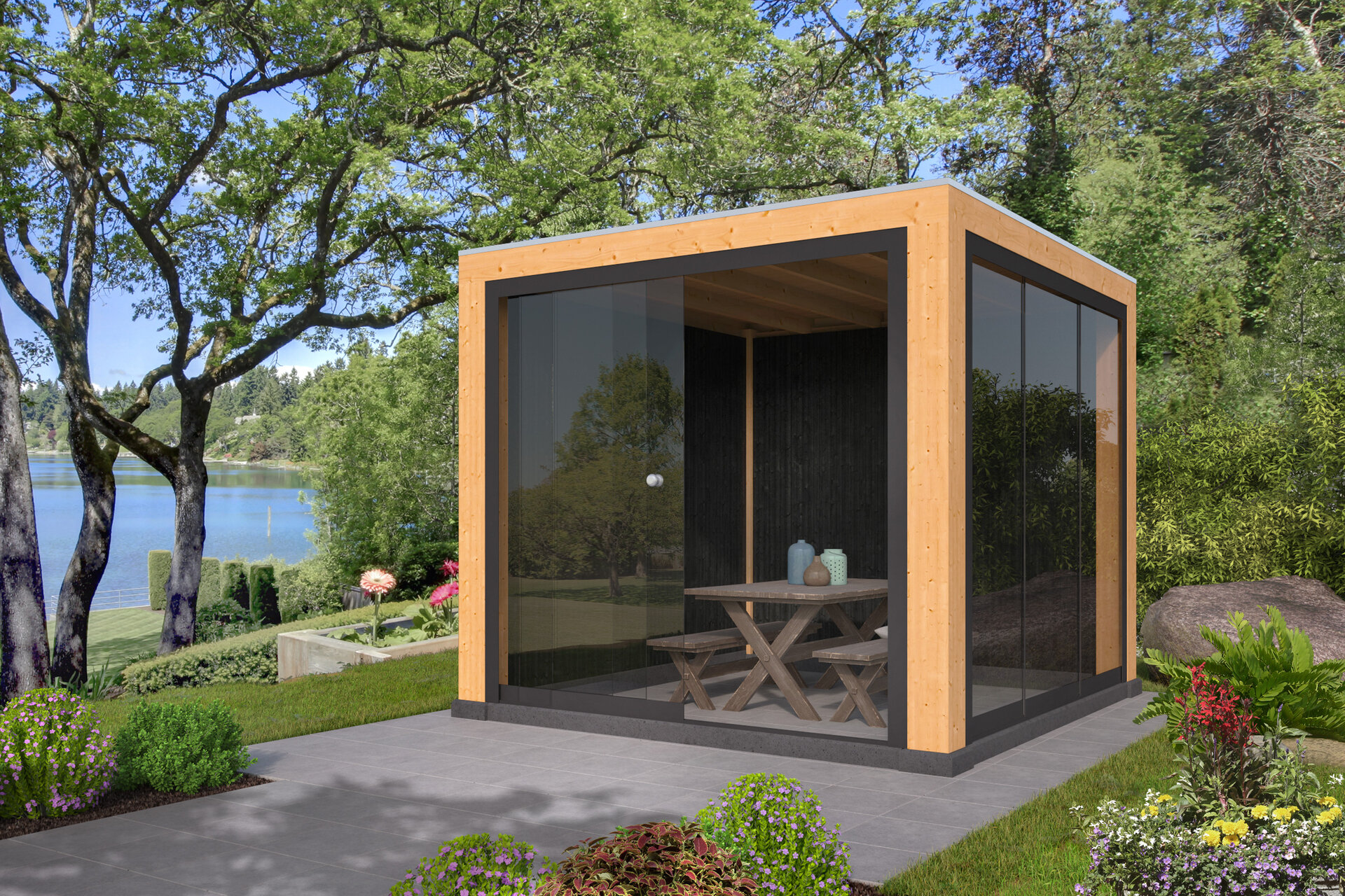 Overkapping Renesse Red Class Wood 300 x 333 cm - DHZ plat dak