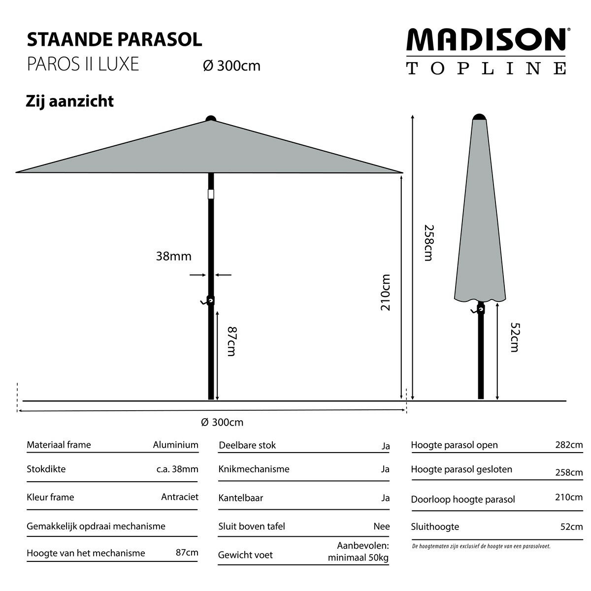 Madison Paros II luxe auto tilt parasol &Oslash;300 cm ecru