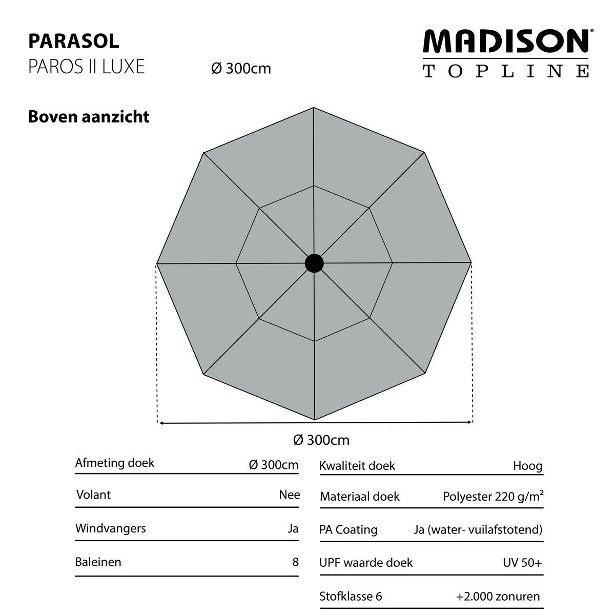 Madison Paros II luxe auto tilt parasol &Oslash;300 cm ecru