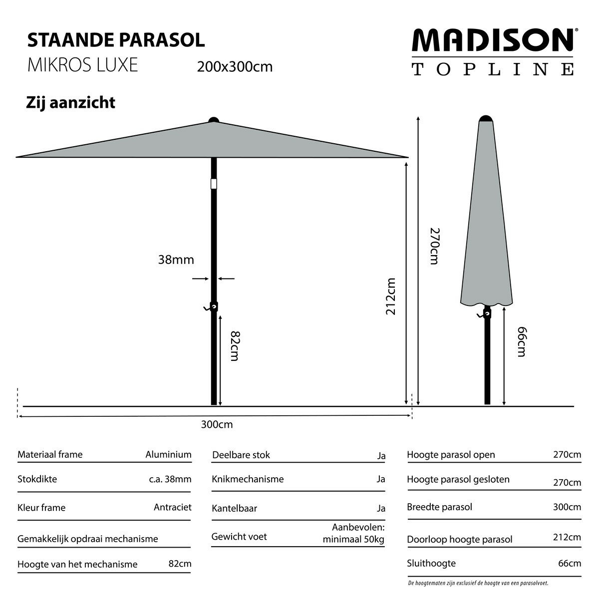 Madison Mikros luxe parasol 200x300 cm taupe