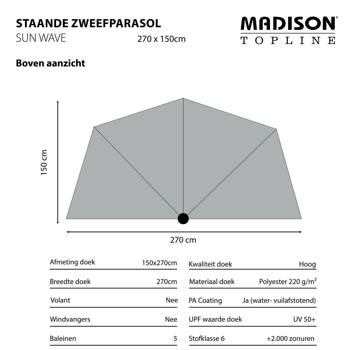 Madison Sun Wave parasol 270x150 cm light grey