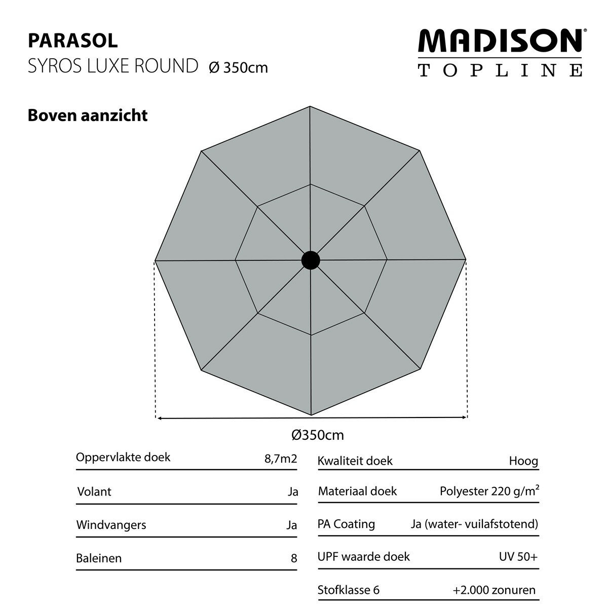 Madison Syros luxe parasol &Oslash;350 cm light grey