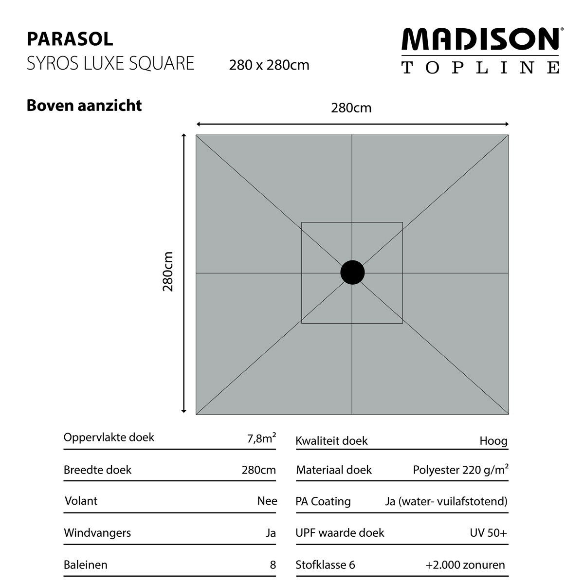 Madison Syros luxe parasol 280x280 cm taupe