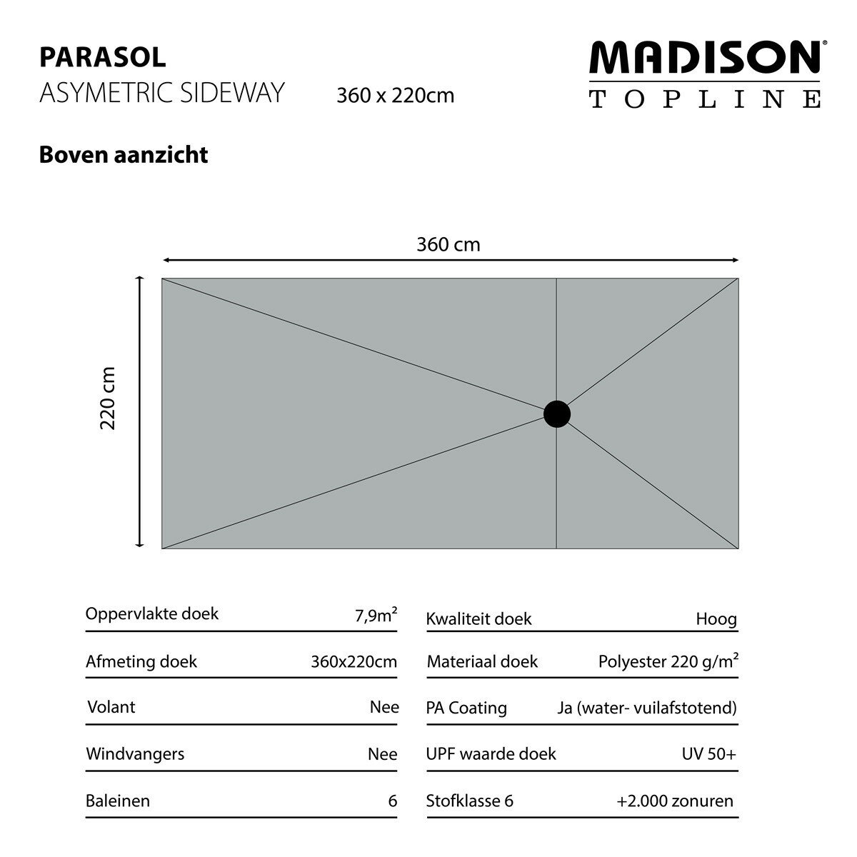Madison Asymmetric Sideway parasol 360x220 cm ecru