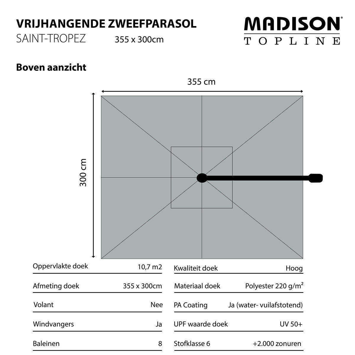Madison Saint-Tropez zweefparasol 355x300 cm grey