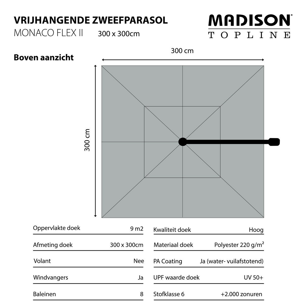 Madison Monaco Flex III zweefparasol 300x300 cm ecru