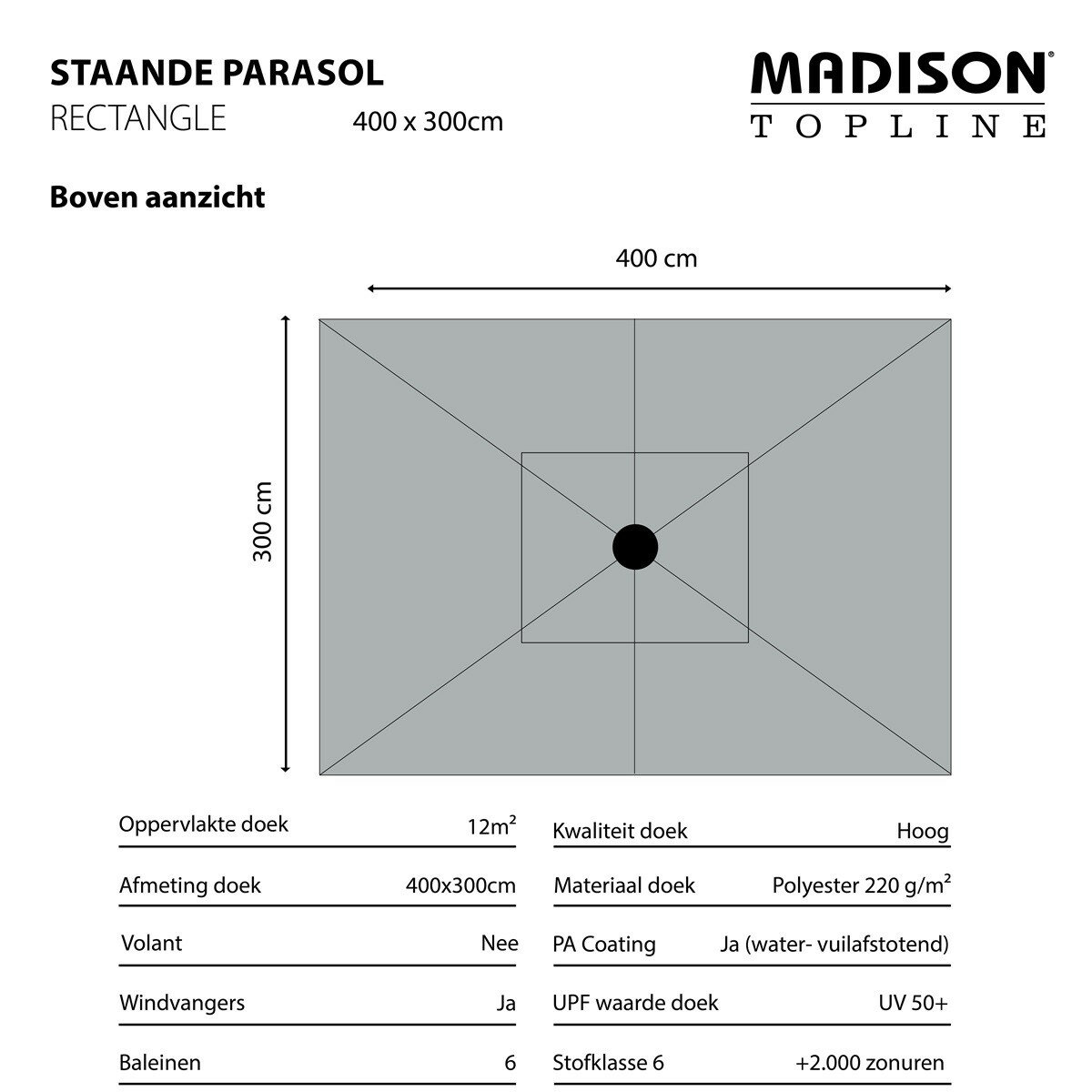 Madison rechthoekige parasol 400x300 cm taupe