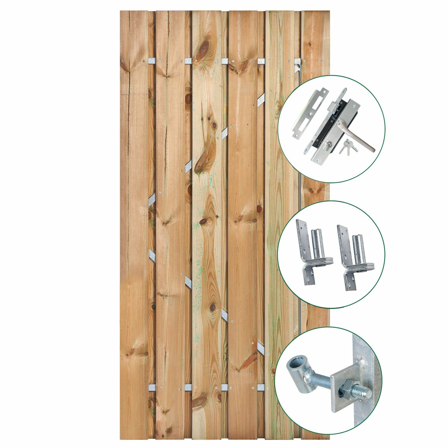 Tuinpoort Grenen groen ge&iuml;mpregneerd incl. kozijn 90 x 195 cm