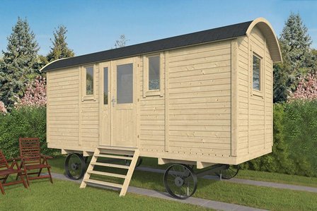 Pipowagen Onbehandeld Vuren 240 x 480 x 319 cm met zijdeur - Zigeunerwagen Patricia