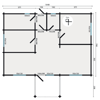Blokhut Finn 1040 x 740+238 x 365 cm - Prefab Houten Woning - Luxe Chalet