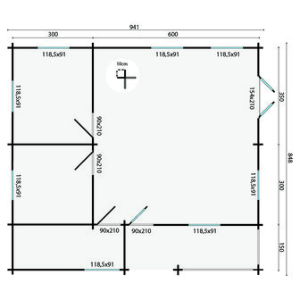 Blokhut Azores 941 x 848 x 317 cm - Prefab Houten Woning - Luxe Tuinhuis