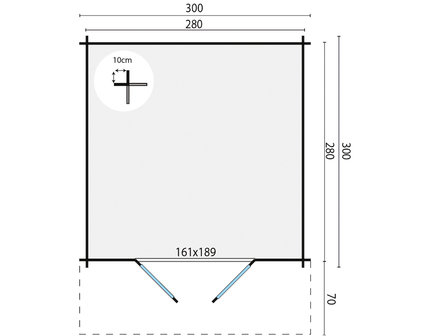 Blokhut Albacete 300 x 300 x 236 cm + Luifel 70 cm - Luxe Tuinhuis