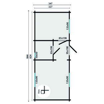 Blokhut Ava 844 x 347 x 270 cm Wanddikte 70 mm