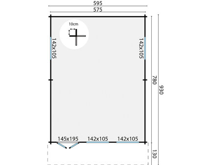 Blokhut Ballyragget 595 x 930 x 277 cm Wanddikte 70 mm