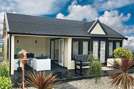Blokhut Big Ben 930 x 400 x 351 cm Wanddikte 70 mm - met Overkapping 