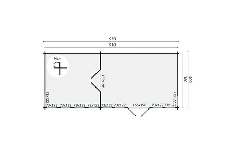 Blokhut Big Lauren 930 x 400 x 351 cm Wanddikte 70 mm