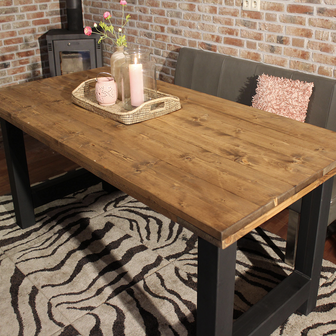 Industriële steigerhouten tafel H-poot