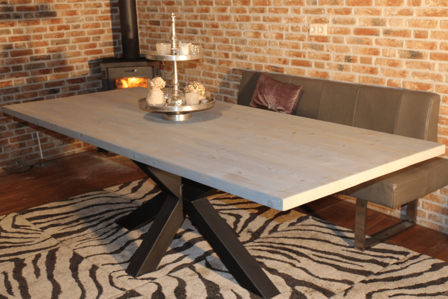 Industriële kloostertafel Grey-wash