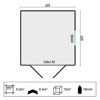 Tuinhuisje Hugo 225 x 225 x 212 cm Geïmpregneerd Wanddikte 16 mm - Tuinkast